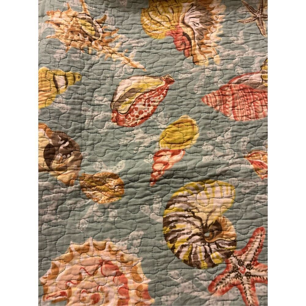 Beach seashell reversible‎ stripes twin 86x65”quilt 1sham